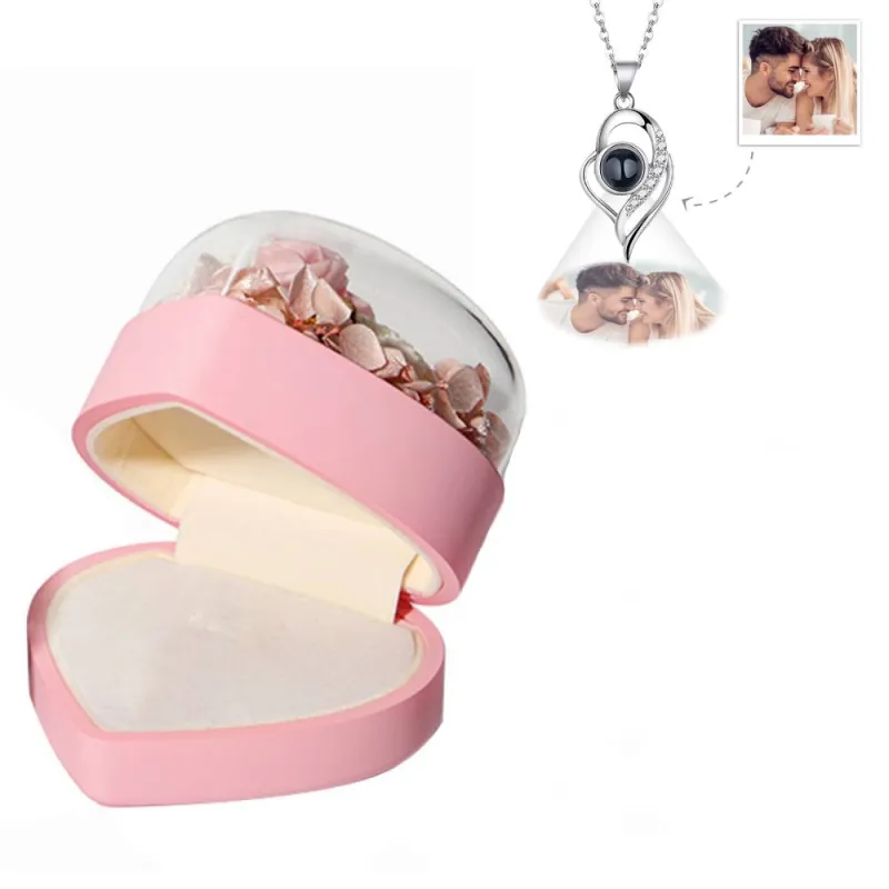 Personalisierte Rose Schmuck Herz Box mit Projektion Halskette Geschenk