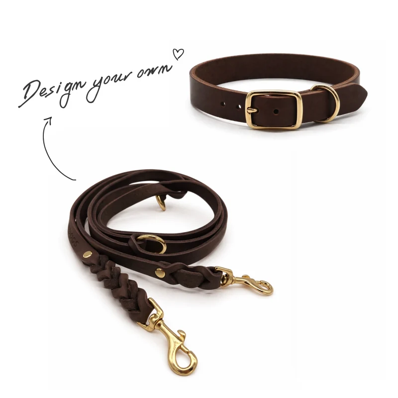 Set | schmales Halsband & Leine aus Fettleder