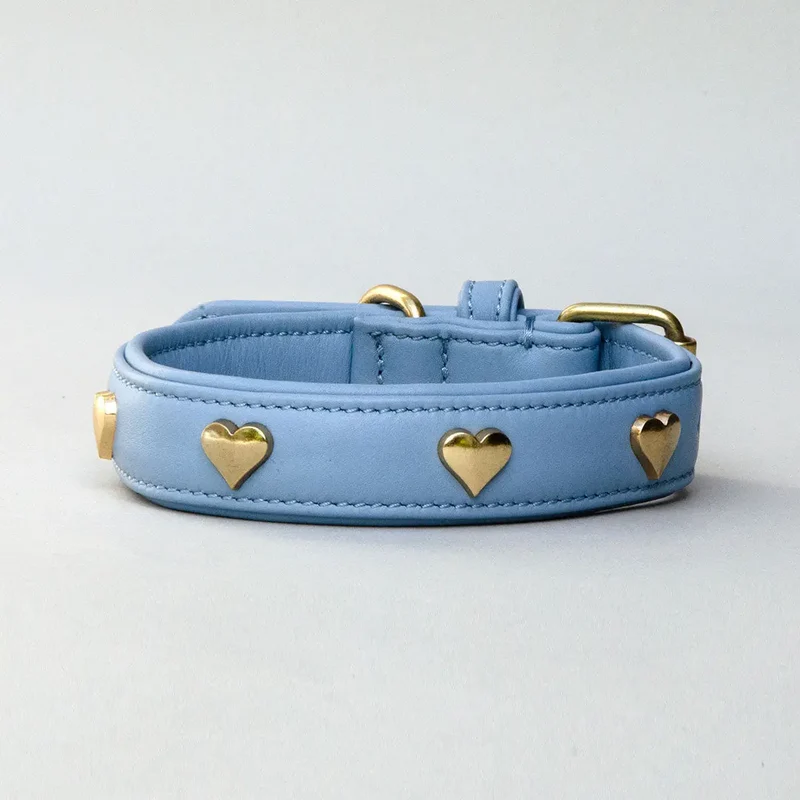 Lederhalsband mit Polsterung "Heart of Gold" - bleu