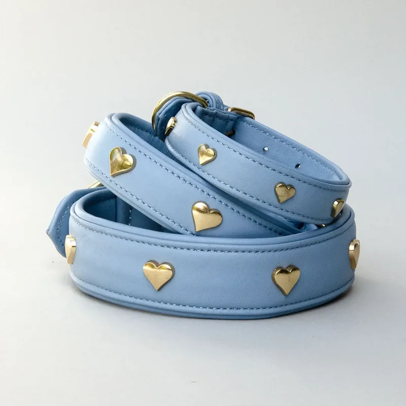 Lederhalsband mit Polsterung "Heart of Gold" - bleu