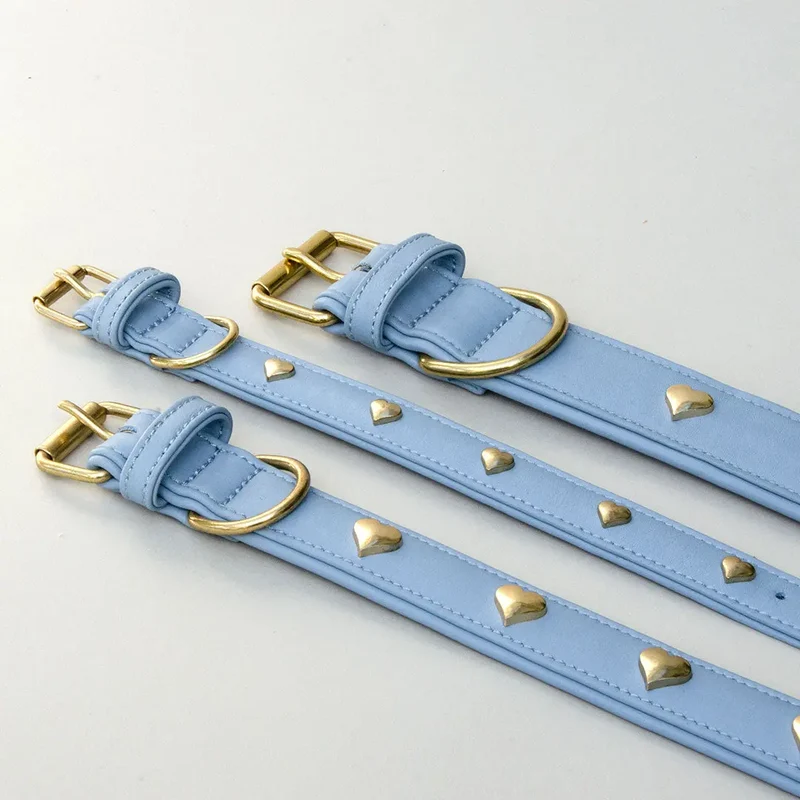 Lederhalsband mit Polsterung "Heart of Gold" - bleu