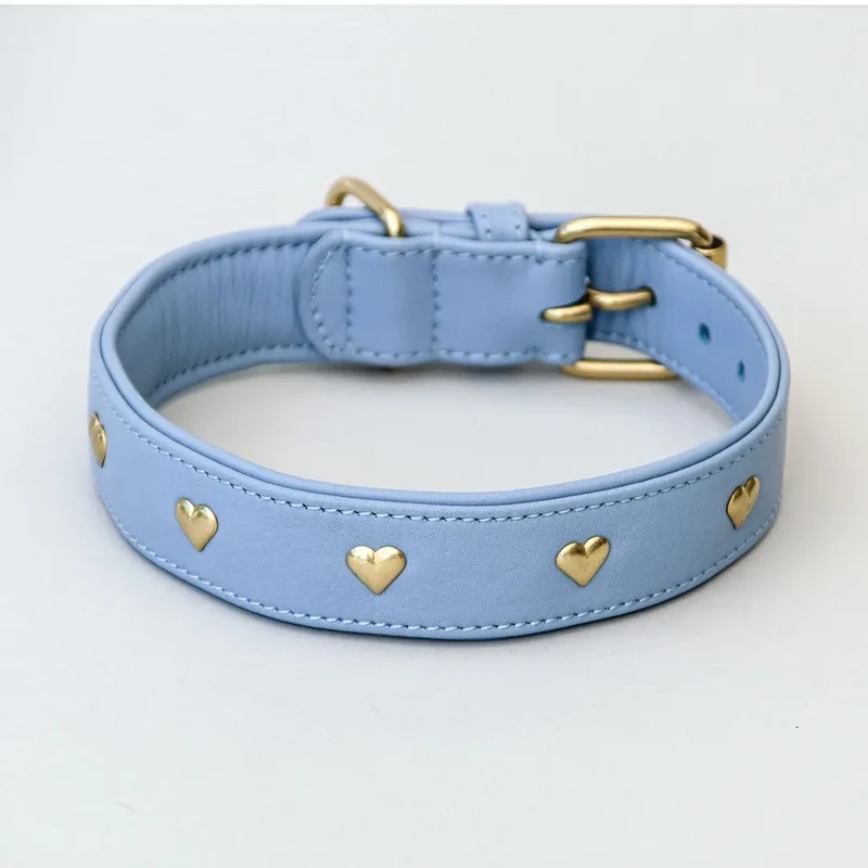 Lederhalsband mit Polsterung "Heart of Gold" - bleu