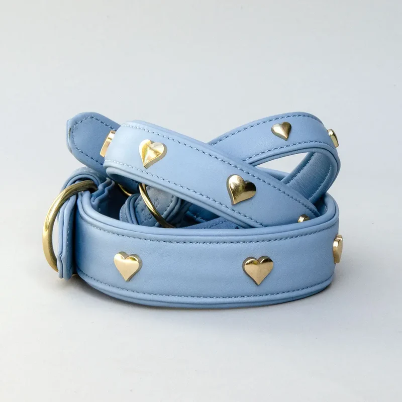 Lederhalsband mit Polsterung "Heart of Gold" - bleu