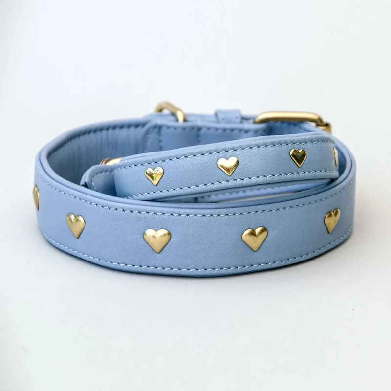 Lederhalsband mit Polsterung "Heart of Gold" - bleu