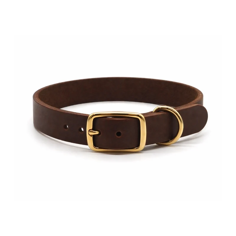 Personalisierbares schmales Halsband aus Fettleder | schokobraun