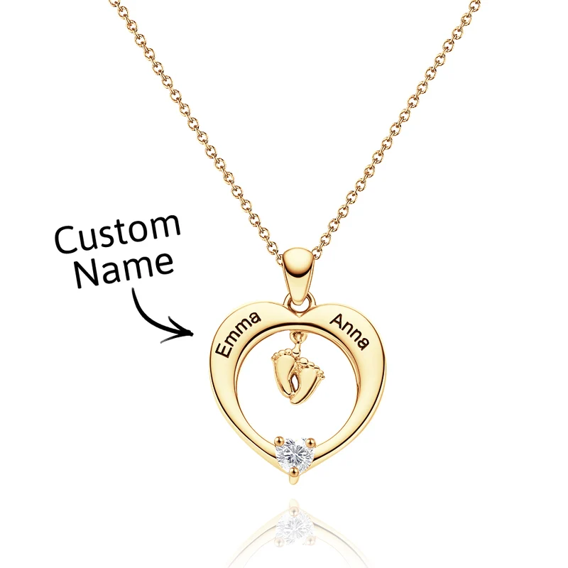 Geschenk für die Mama - Personalisierte Geburtsstein Halskette - Baby Füße Herz