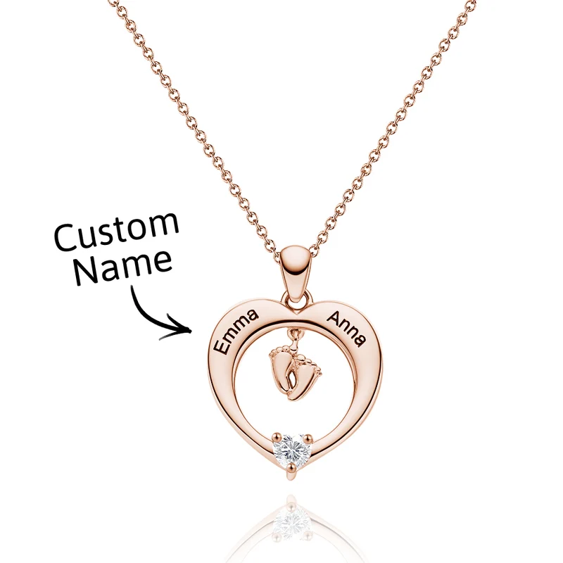 Geschenk für die Mama - Personalisierte Geburtsstein Halskette - Baby Füße Herz