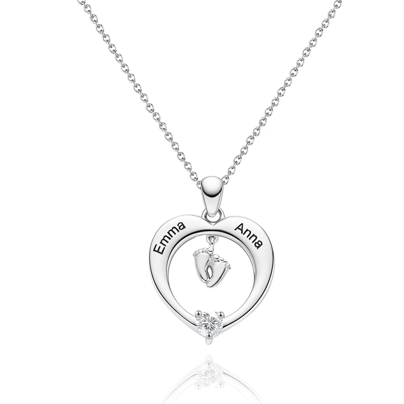 Geschenk für die Mama - Personalisierte Geburtsstein Halskette - Baby Füße Herz