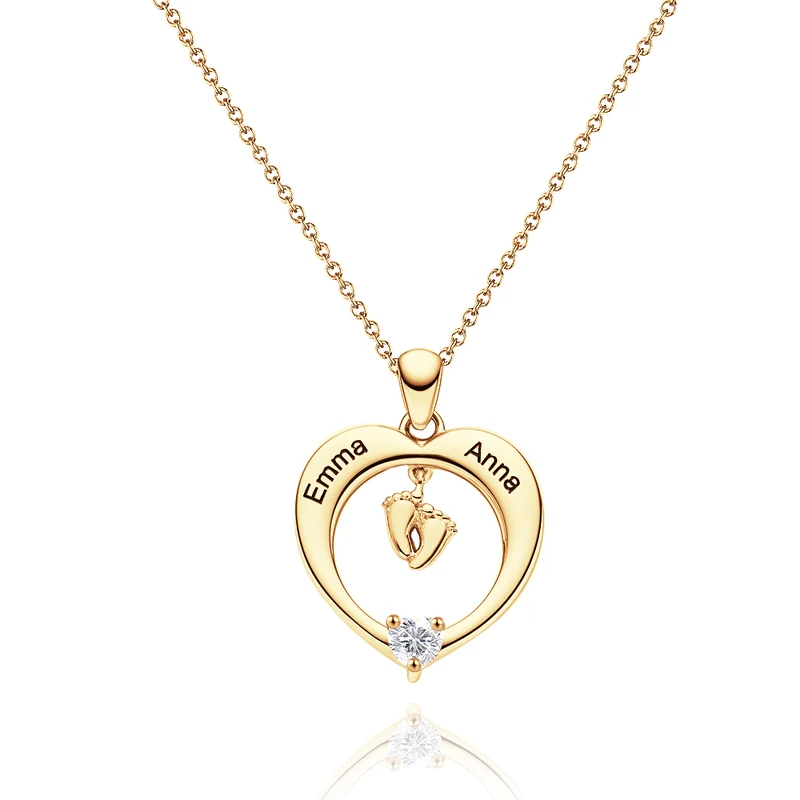 Geschenk für die Mama - Personalisierte Geburtsstein Halskette - Baby Füße Herz