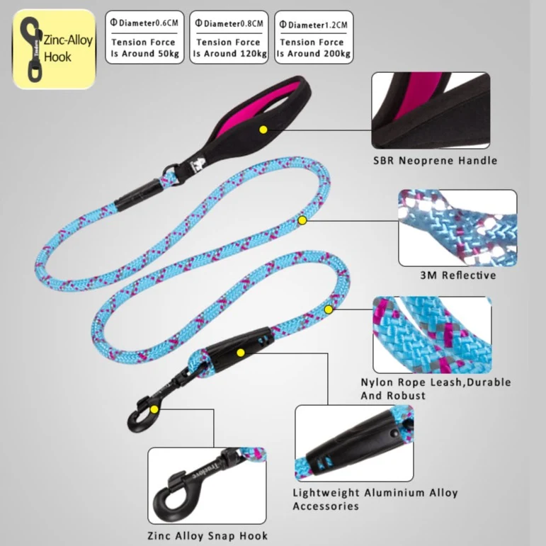 Hundeleine - Strapazierfähiges Nylon mit Reflektoren und Neoprengriff