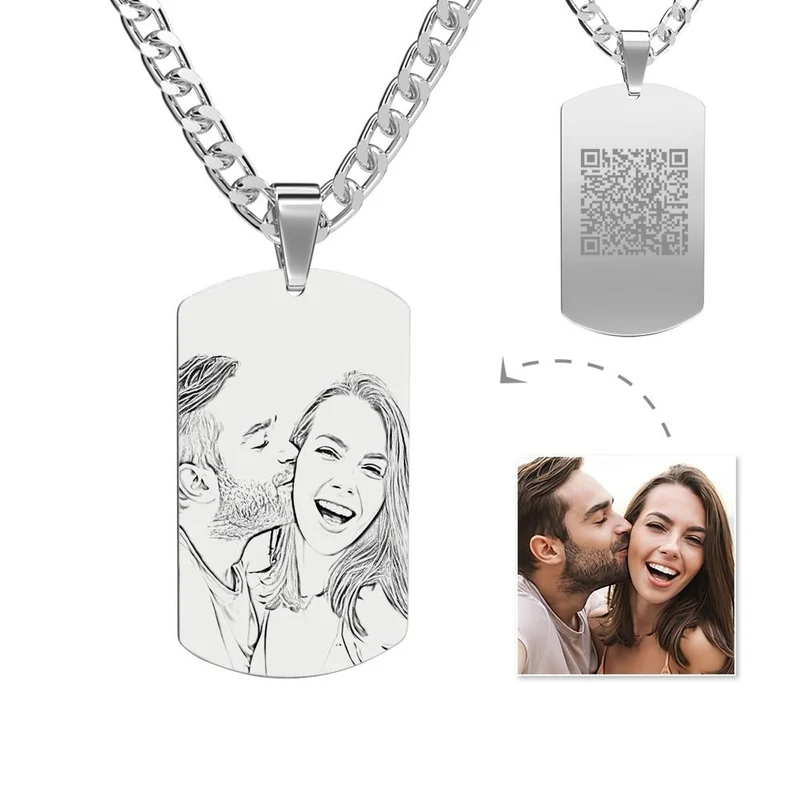Personalisierte Foto-Halskette für Männer Gravierter QR-Code