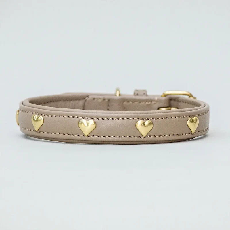 Lederhalsband mit Polsterung "Heart of Gold" - Taupe