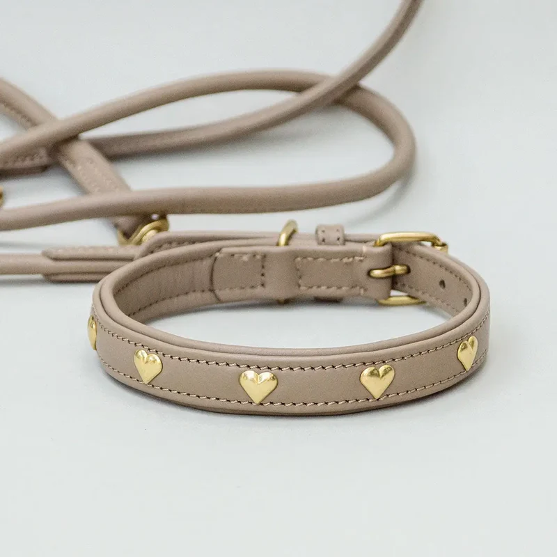 Lederhalsband mit Polsterung "Heart of Gold" - Taupe