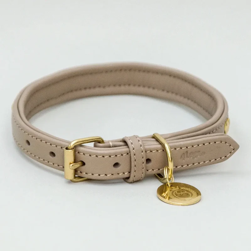 Lederhalsband mit Polsterung "Heart of Gold" - Taupe