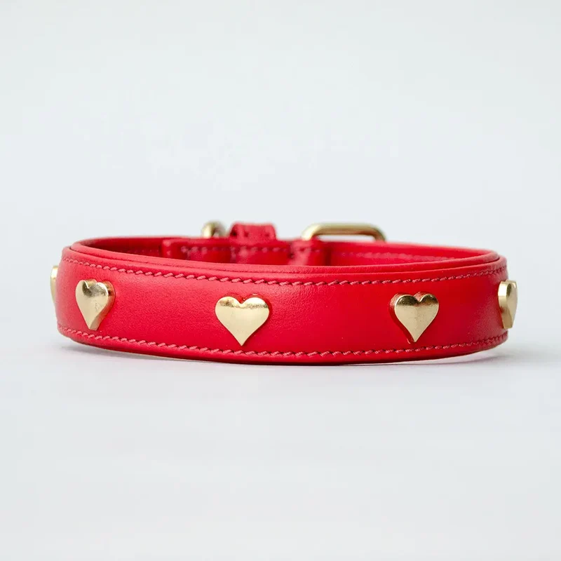 Lederhalsband mit Polsterung "Heart of Gold" - rot