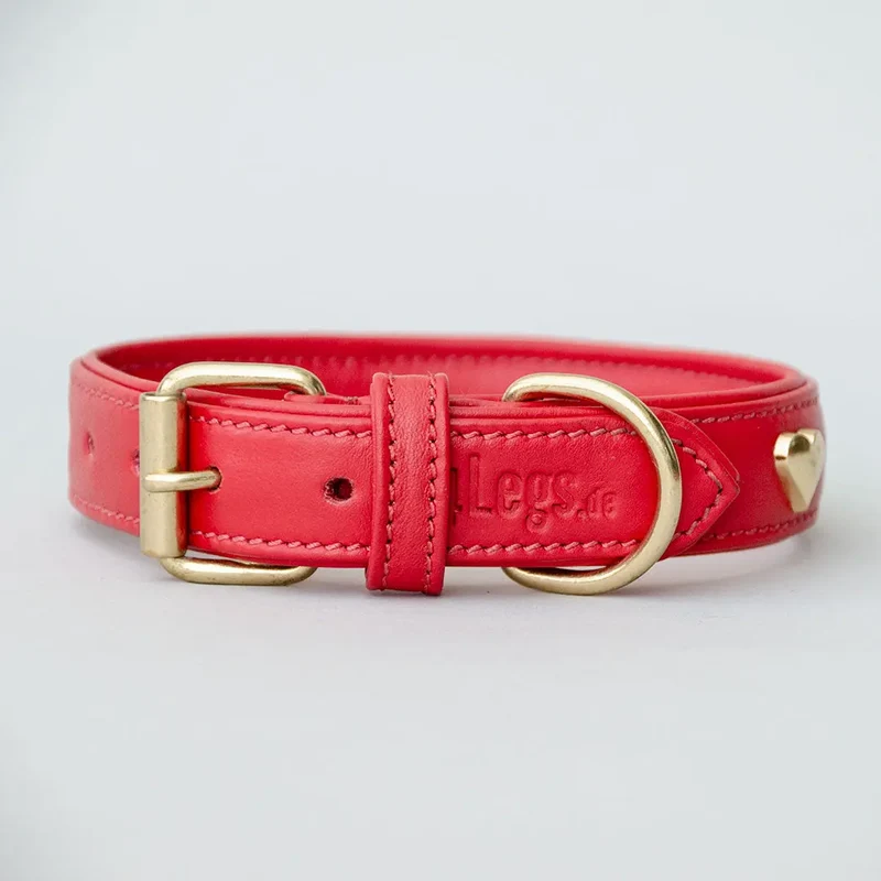 Lederhalsband mit Polsterung "Heart of Gold" - rot