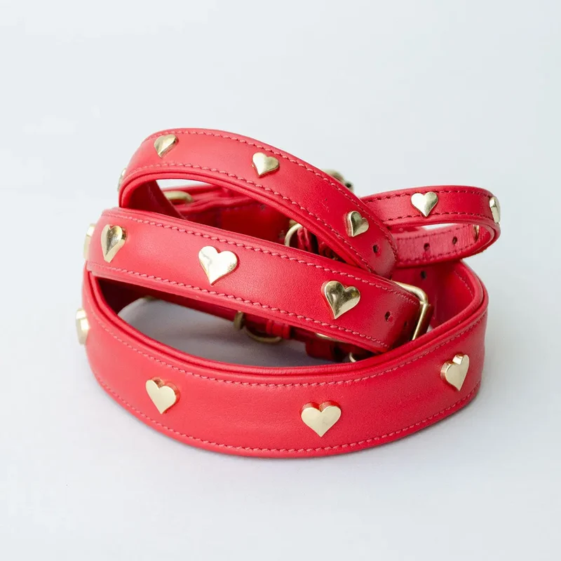 Lederhalsband mit Polsterung "Heart of Gold" - rot