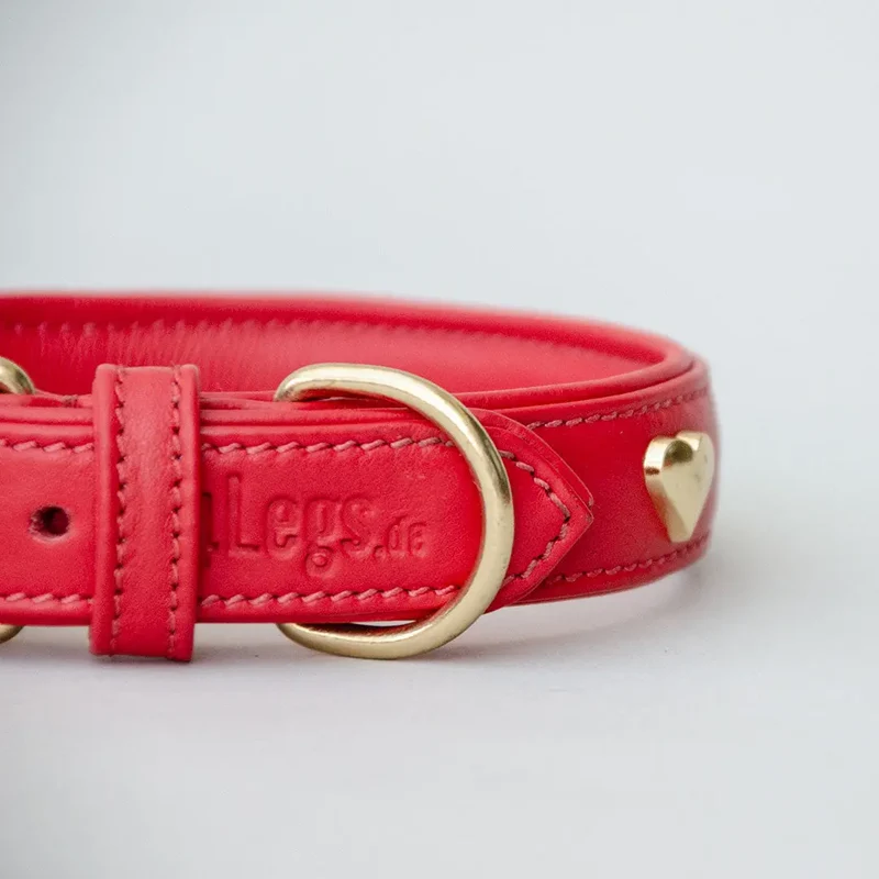Lederhalsband mit Polsterung "Heart of Gold" - rot