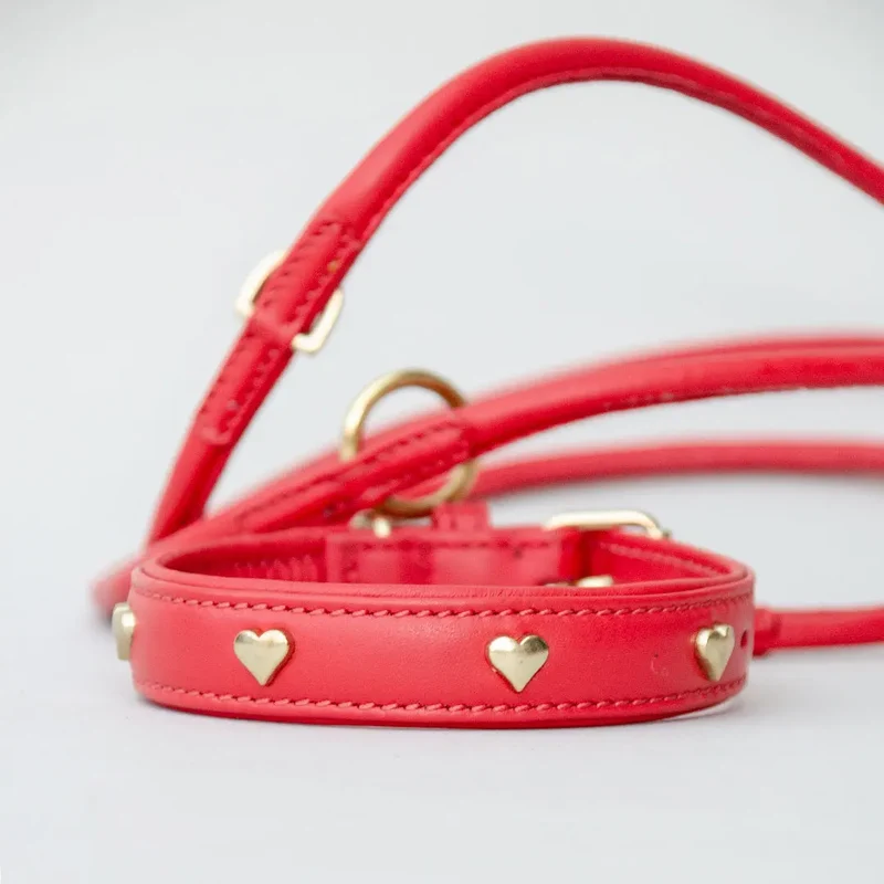 Lederhalsband mit Polsterung "Heart of Gold" - rot