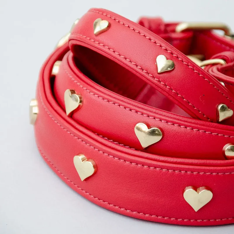Lederhalsband mit Polsterung "Heart of Gold" - rot