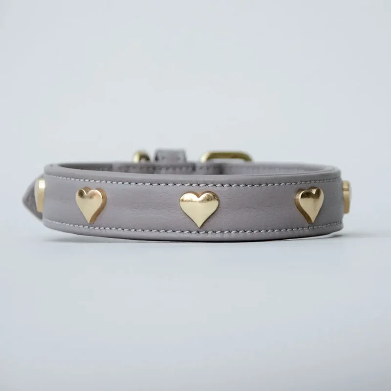 Lederhalsband mit Polsterung "Heart of Gold" - Grey