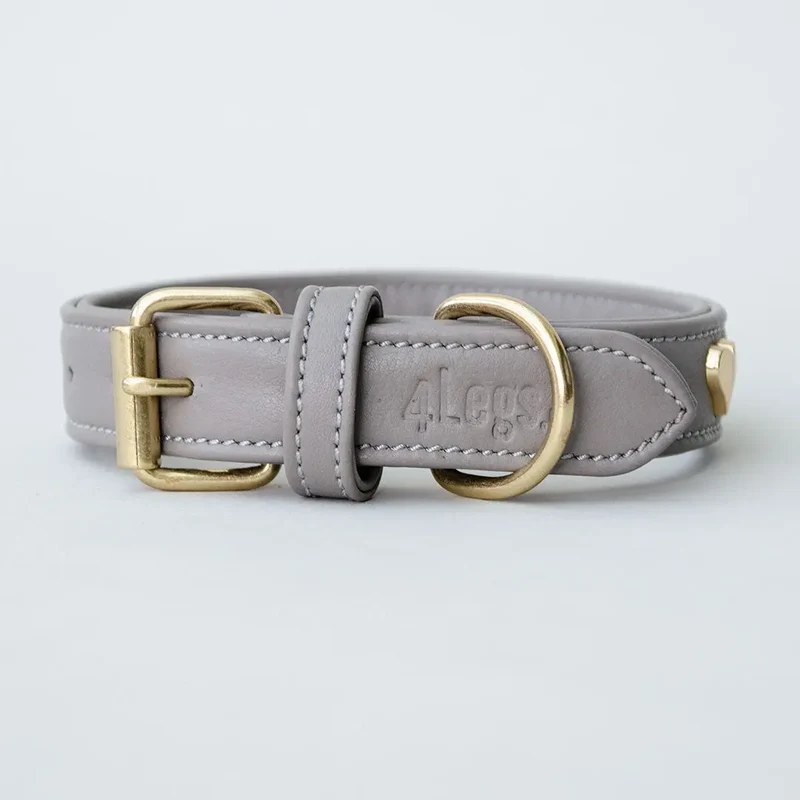 Lederhalsband mit Polsterung "Heart of Gold" - Grey