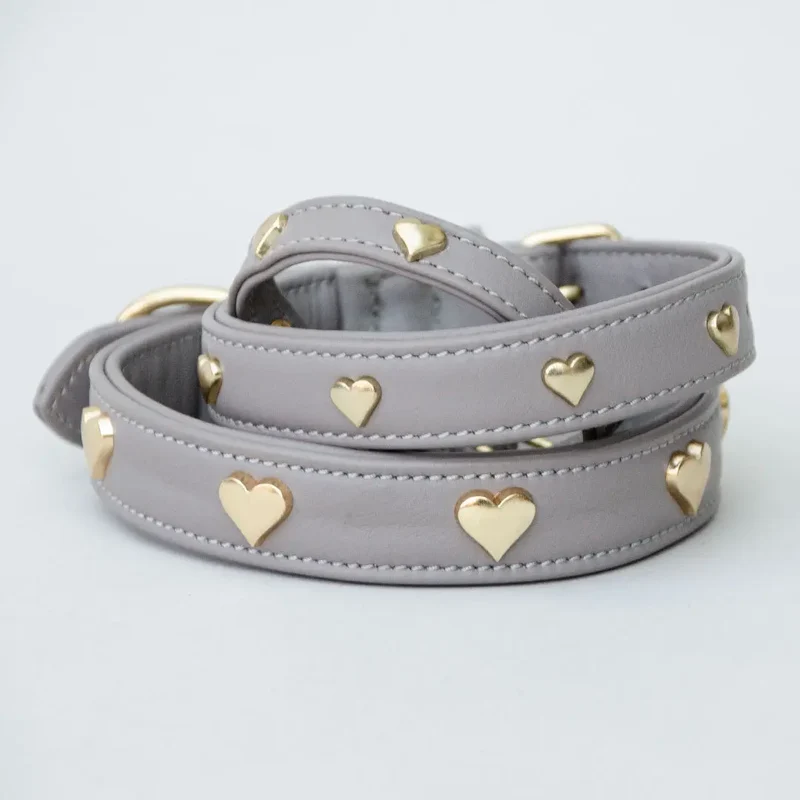 Lederhalsband mit Polsterung "Heart of Gold" - Grey