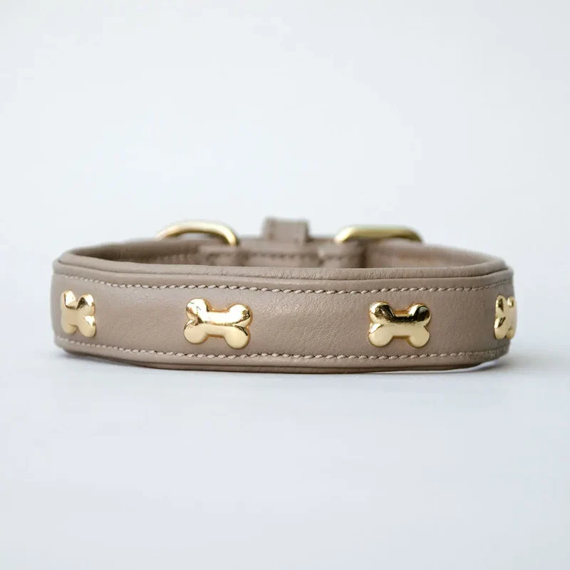 Halsband aus Nappaleder "Golden Bone" - Taupe