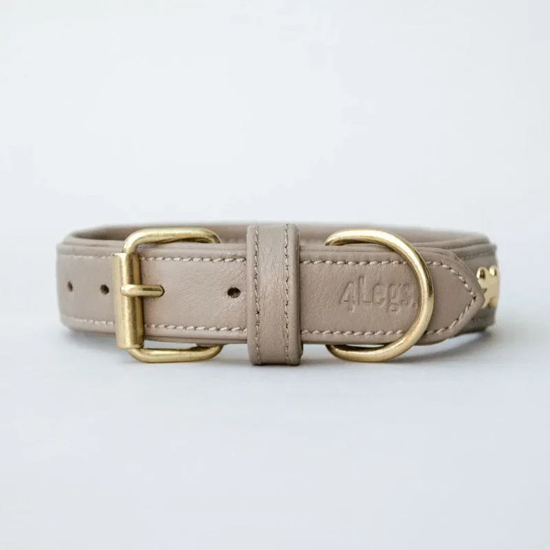 Halsband aus Nappaleder "Golden Bone" - Taupe