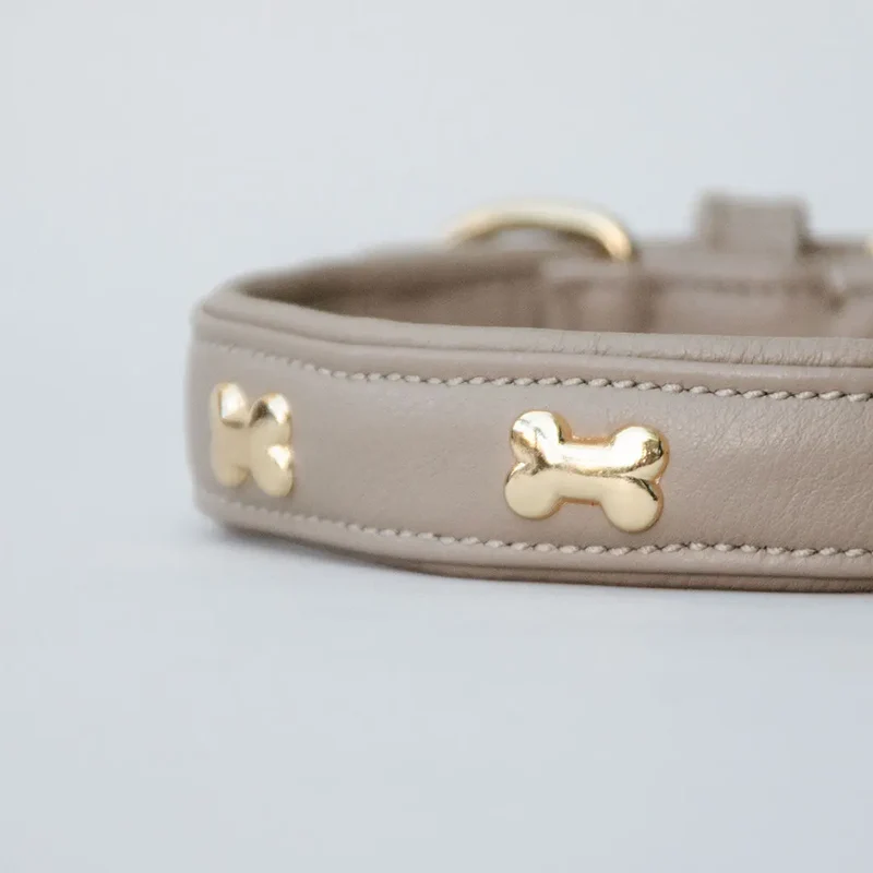 Halsband aus Nappaleder "Golden Bone" - Taupe