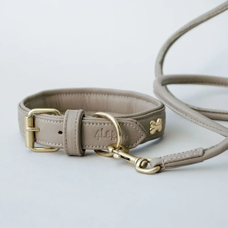 Halsband aus Nappaleder "Golden Bone" - Taupe