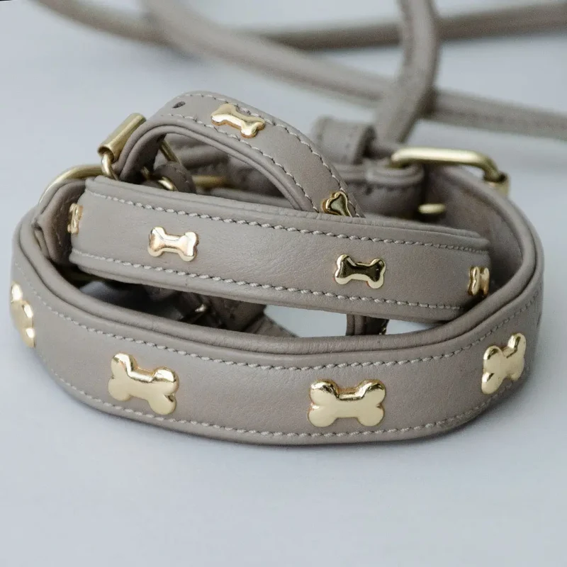 Halsband aus Nappaleder "Golden Bone" - Taupe