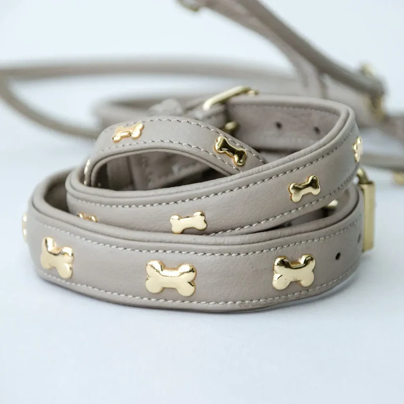 Halsband aus Nappaleder "Golden Bone" - Taupe