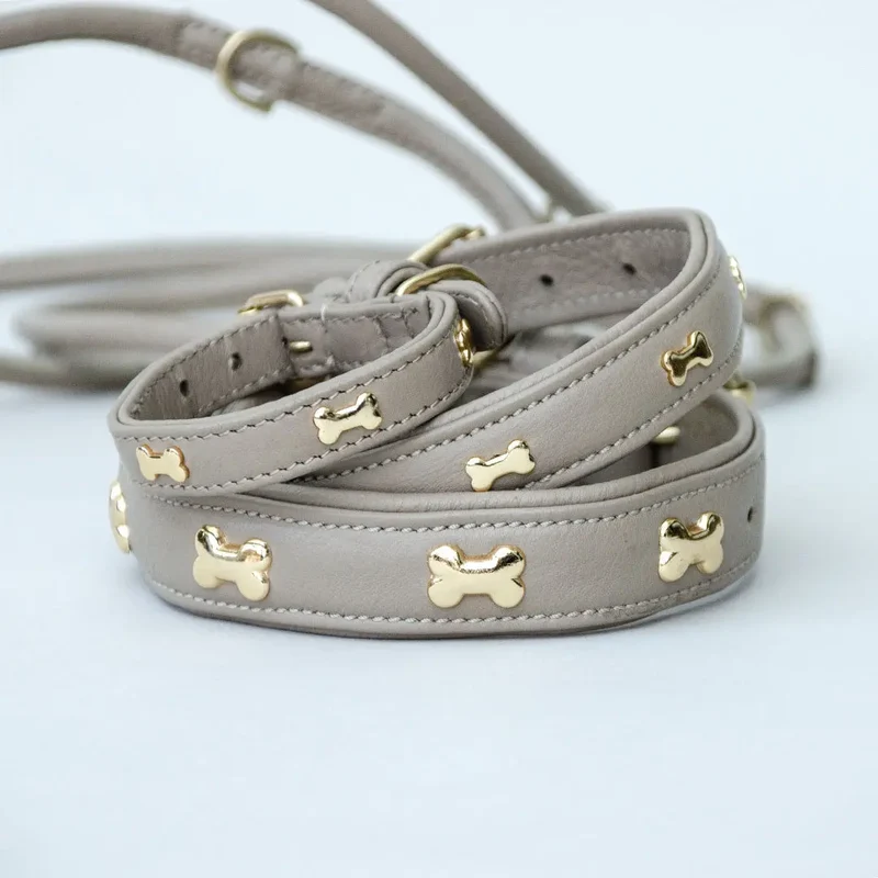 Halsband aus Nappaleder "Golden Bone" - Taupe