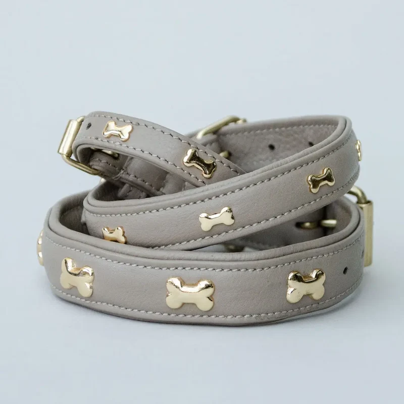 Halsband aus Nappaleder "Golden Bone" - Taupe