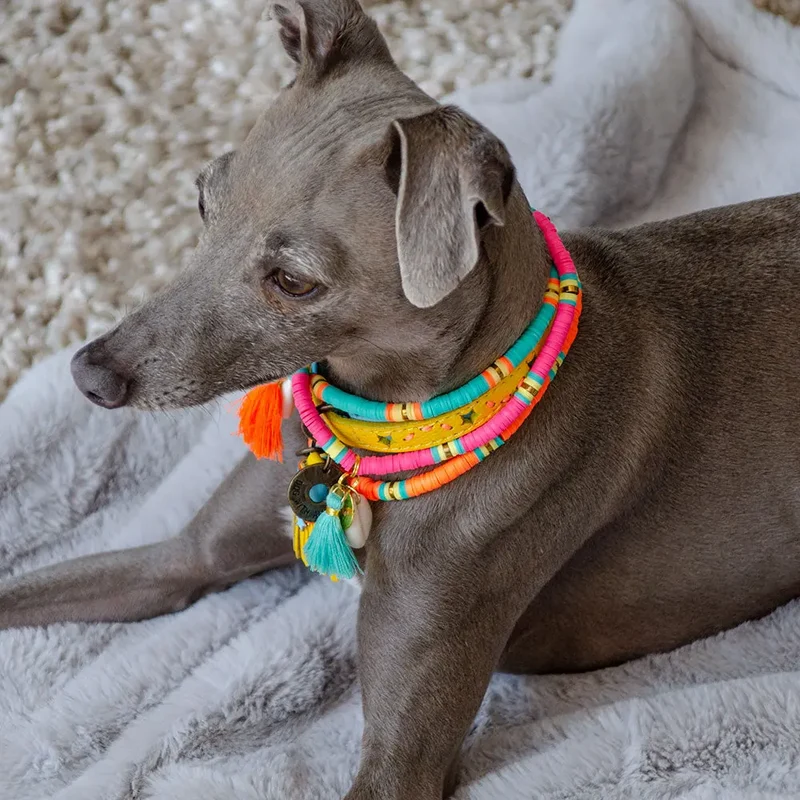 Bohemian Hundekette - "ibiza jewel PINK"