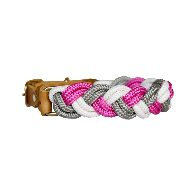 Geflochtenes Halsband - fuchsia | sahne | tan
