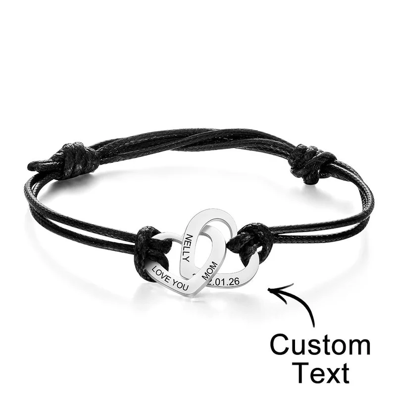Armband mit zwei Liebesherzen, personalisierbar mit Namen & Datum