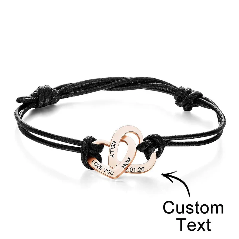 Armband mit zwei Liebesherzen, personalisierbar mit Namen & Datum
