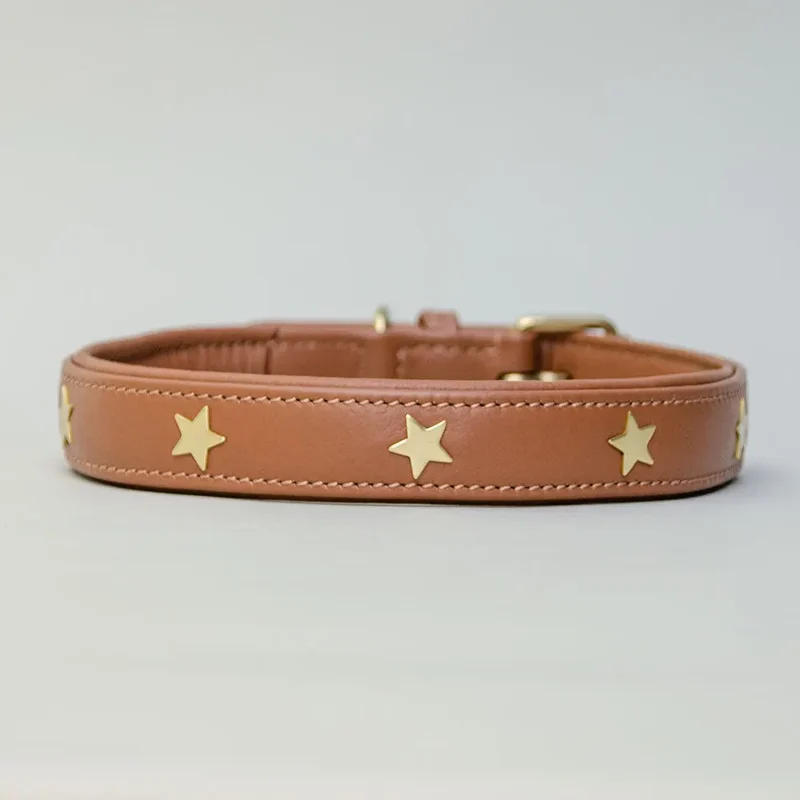 Gepolstertes Lederhalsband "Star of the Day" - Tan