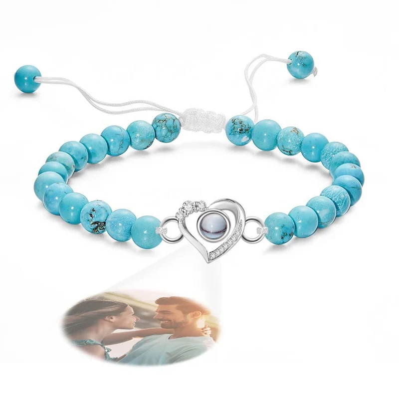 Personalisiertes Foto Projektion Perlen Armband herzförmig mit Strass - Geschenk für Sie