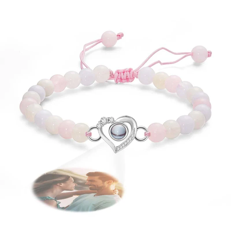 Personalisiertes Foto Projektion Perlen Armband herzförmig mit Strass - Geschenk für Sie
