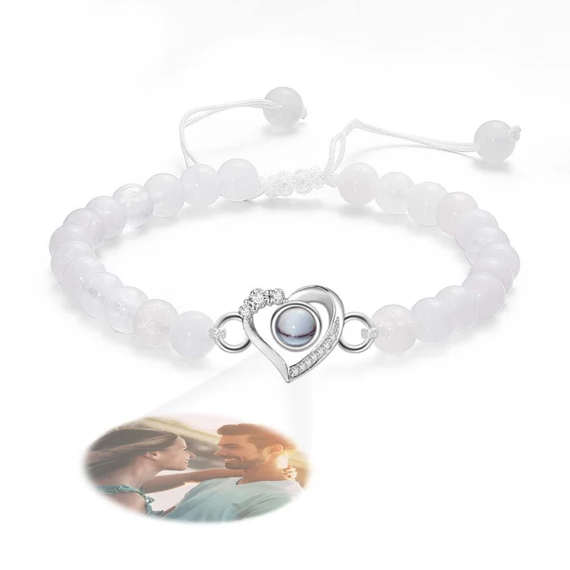 Personalisiertes Foto Projektion Perlen Armband herzförmig mit Strass - Geschenk für Sie