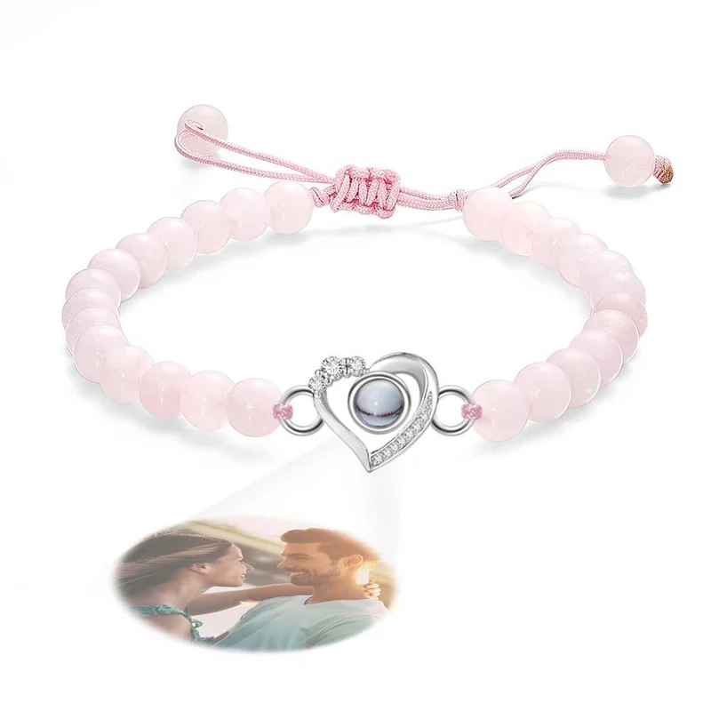 Personalisiertes Foto Projektion Perlen Armband herzförmig mit Strass - Geschenk für Sie