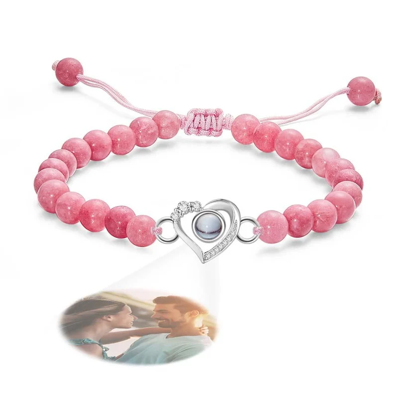 Personalisiertes Foto Projektion Perlen Armband herzförmig mit Strass - Geschenk für Sie