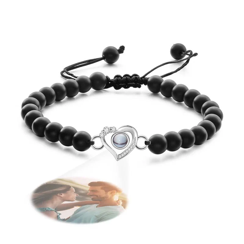 Personalisiertes Foto Projektion Perlen Armband herzförmig mit Strass - Geschenk für Sie