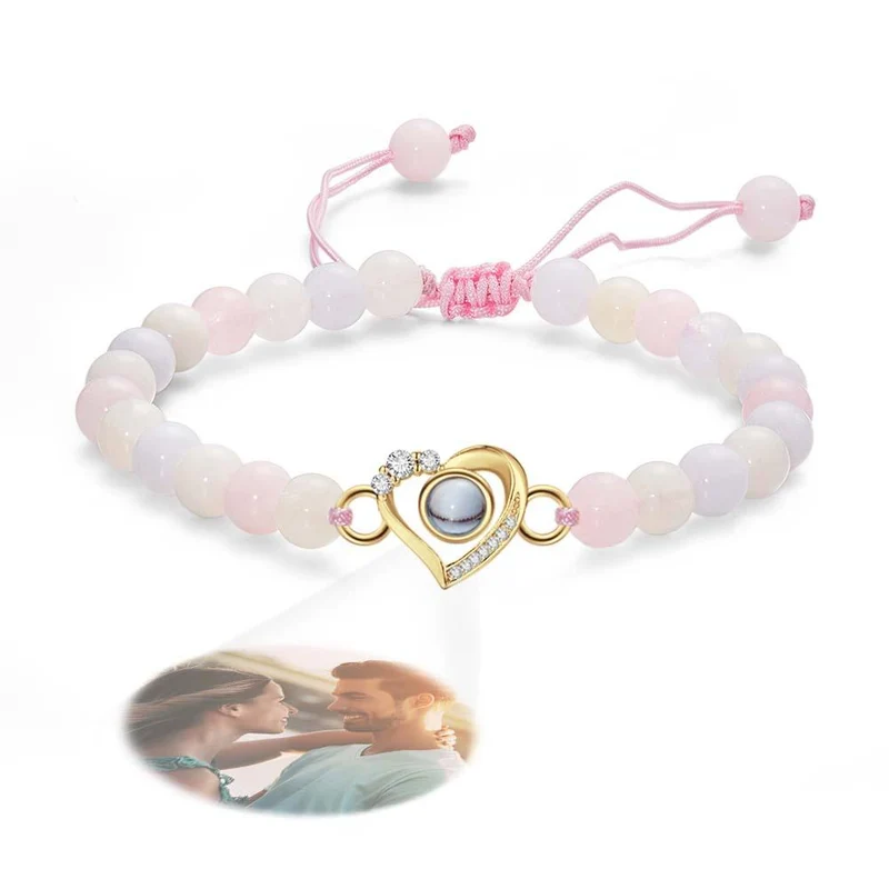 Personalisiertes Foto Projektion Perlen Armband herzförmig mit Strass - Geschenk für Sie