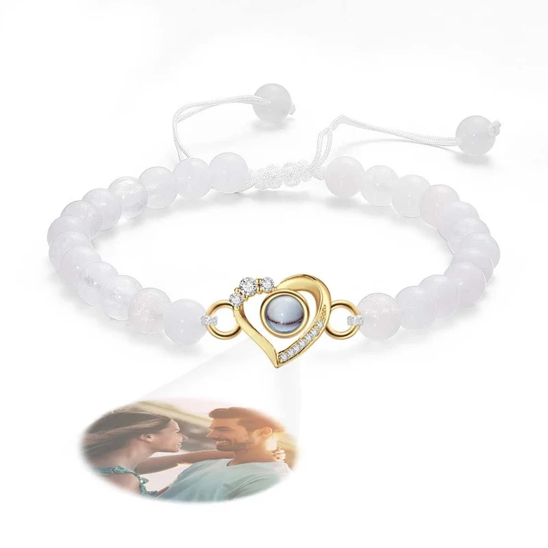 Personalisiertes Foto Projektion Perlen Armband herzförmig mit Strass - Geschenk für Sie