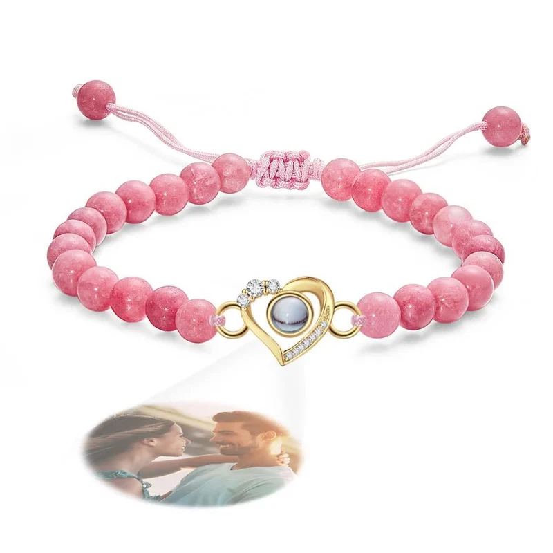 Personalisiertes Foto Projektion Perlen Armband herzförmig mit Strass - Geschenk für Sie