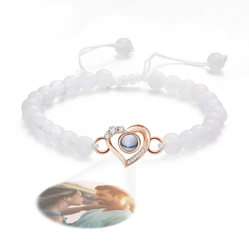 Personalisiertes Foto Projektion Perlen Armband herzförmig mit Strass - Geschenk für Sie
